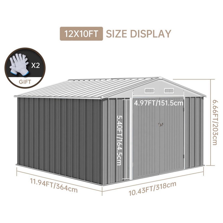 10 ft. W x 12 ft. D Galvanized Steel Storage Shed (Part number: OSSHED-12x10-GY)