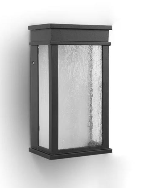 1-Light Black Integrated LED Outdoor Wall Lantern With Dusk To Dawn Feature