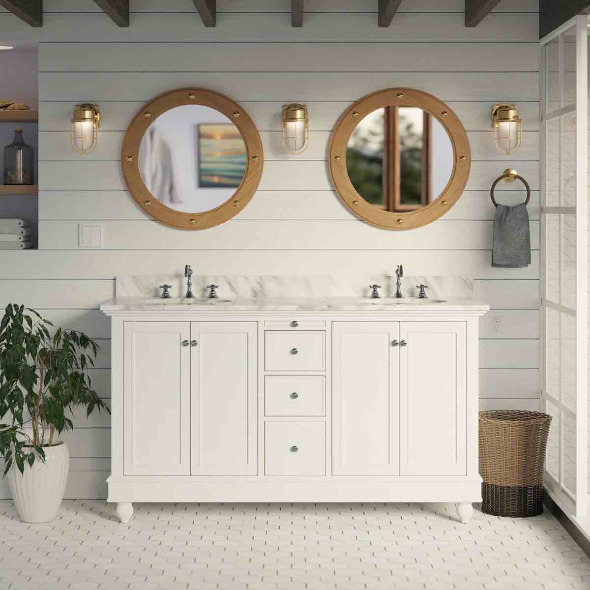 BELLA 60-INCH DOUBLE VANITY WITH CARRARA MARBLE TOP