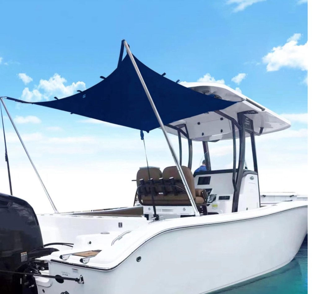 TeBaisea Boat T-Top Sun Shade Kit Boat Canopy, Boat Cover with Stainless Steel Telescopic Rod Foldable, UV-Proof 1200D High-Tech Polyester Fiber, Anti-Ultraviolet Dark Blue(59"Ã—59"Ã—47")