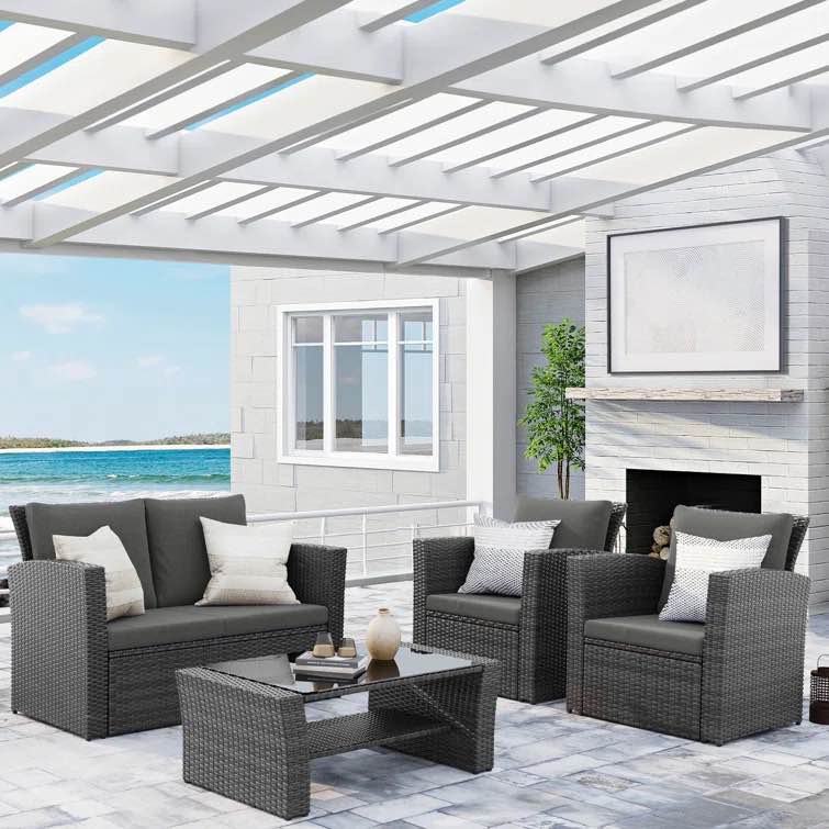 4 Piece Rattan Sofa Seating Group With Cushions - box 2 of 2(incomplete box 2 of 2 (different color to stock photo)