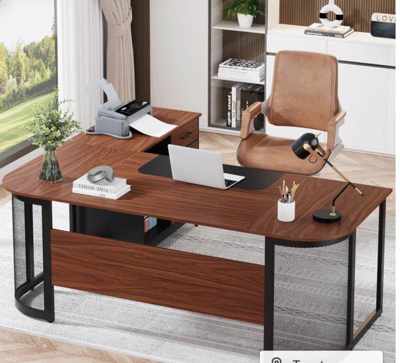 Large L-Shaped Desk, 63" Executive Desk with 31" Drawer Cabinet