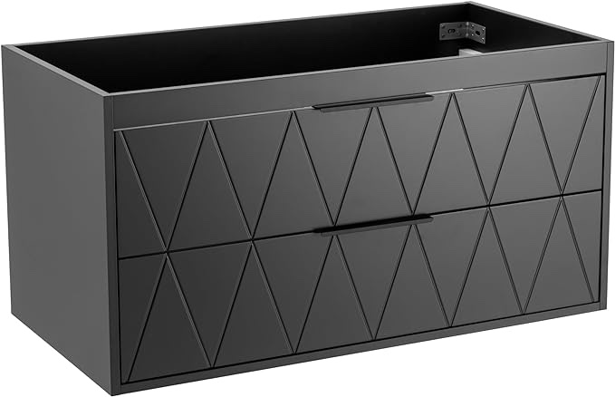 UEV Meuble sous Lavabo Suspendu 90cm, avec 2 Grands Tiroirs, Meuble Salle de Bain, Motif Ligne, Style Scandinave, Noir (Lavabo Non Inclus)