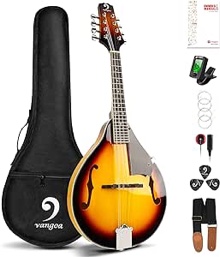 Vangoa A Style Mandolin Musical Instrument Sunburst, 8 String Acoustic Mandolin with Tuner, Strings, Bag, Picks Sunburst Acoustic