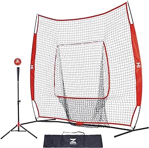 ZELUS 7x7ft Baseball Softball Practice Net | Portable Baseball Net with Tee, 2.8" 16oz Weighted Baseball and Carry Bag for Batting Hitting and Pitching