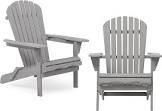 Folding Adirondack Chair Set of 2, Half Pre-Assembled Outdoor Wood Patio Chair for Garden/Backyard/Firepit/Pool/Beach/Deck