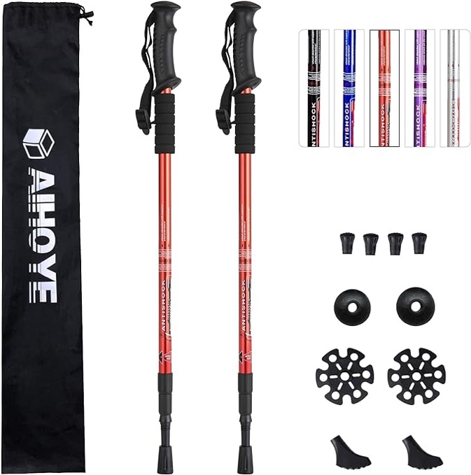 Aihoye Hiking Trekking Poles, 2 Pack Collapsible,Lightweight, Anti Shock, Hiking or Walking Sticks,Adjustable Hiking Pole for Men and Women purple