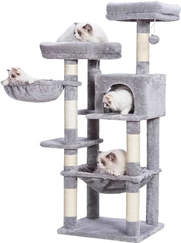 Heybly Cat Tree 46 inches Cat Tower for Indoor Cats Multi-Level Cat Furniture Condo with Feeding Bowl and Scratching Board Light Gray HCT010SW