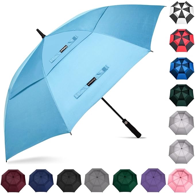 Automatic Open Golf Umbrella, 47/54/62/68/72 Inch Extra Large Umbrella Oversize Double Vented Canopy, UV Protection Waterproof Windproof Stick Umbrellas for Rain Men and Women