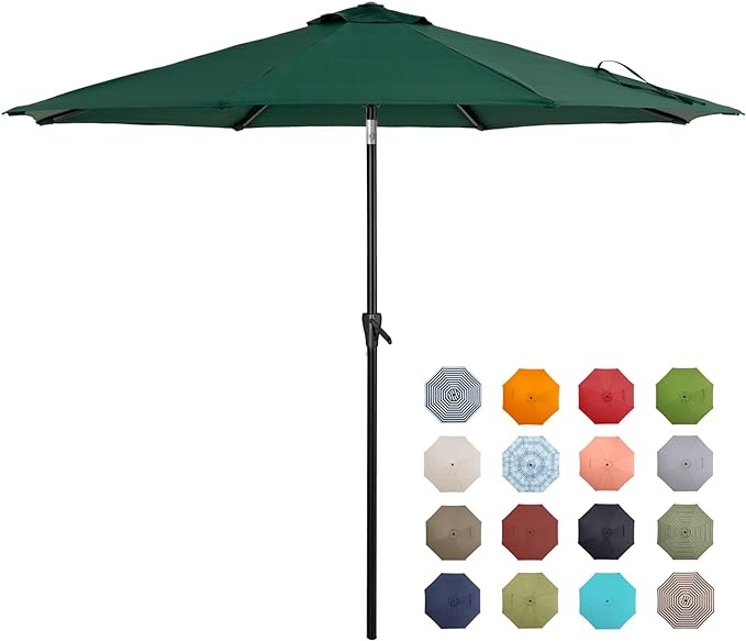 Tempera 9' Outdoor Market Patio Table Umbrella with Push Button Tilt and Crank,Large Sun Umbrella with Sturdy Pole&Fade resistant canopy,Easy to set Red 9ft  Green