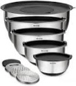 Belwares Mixing Bowls with Lids Set - Nesting Bowls with Airtight Lids + Graters - Stainless Steel Non-Slip Mixing Bowl for Baking, Food Storage and Prepping (Black, 5-Piece Set)