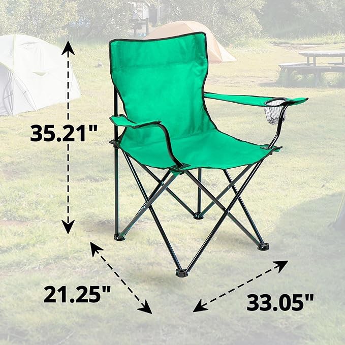 Portable Lightweight Folding Lawn Chair with Cupholder for Camping, Sporting Events, and Tailgating green and grey