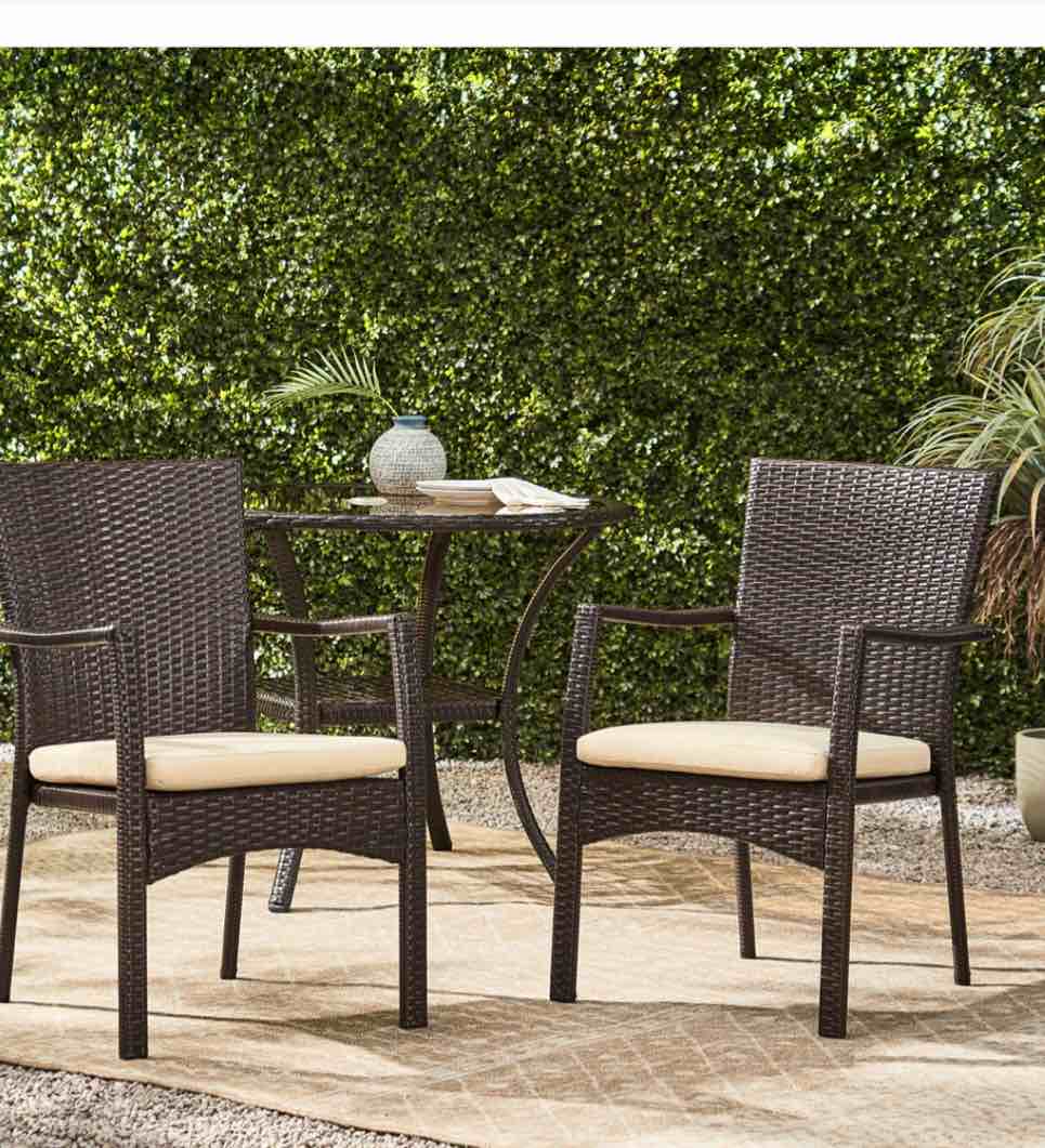 ( incomplete missing pieces) Melba Outdoor Brown Wicker Dining Chair with Beige Cushion (Set of 2)