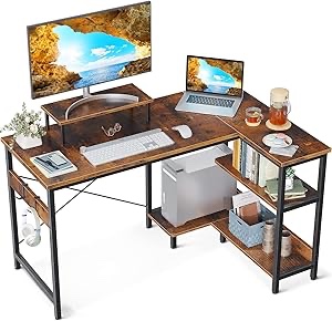 L Shaped Desk - 39" Home Office Computer Desk with Shelf, Gaming Desk Corner Table for Work, Writing and Study, Space-Saving, Rustic Brown
