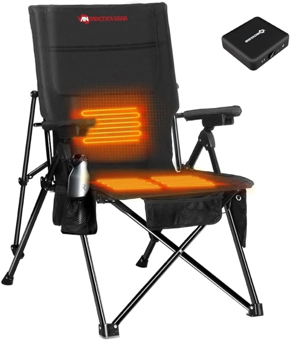 Heated Camping Chair with 12V 16000mAh Battery Pack, Heated Portable Chair, Perfect for Camping, Outdoor Sports, Picnics, and Beach Party, with 5 Pockets