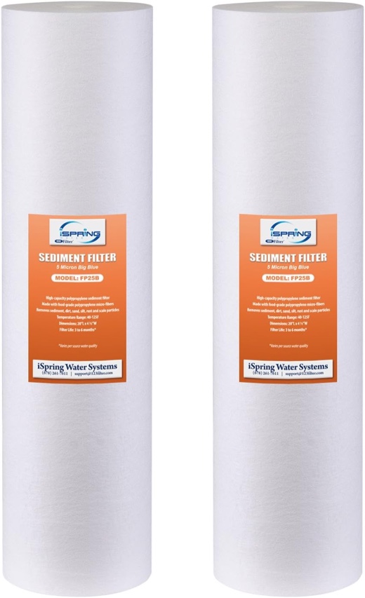 iSpring 5-Micron 20” x 4.5” Whole House Water Filter Cartridges, High Capacity Sediment Filter, Model Number: FP25BX2