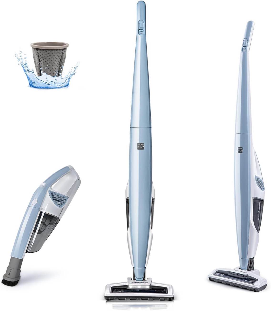 Kenmore DS1020 16V Cordless Stick Vacuum Lightweight 2-in-1 Handheld, LED Headlight with 2-Speed Power Control for Hardwood Floor, Carpet & Pet Hair, Gray-Blue