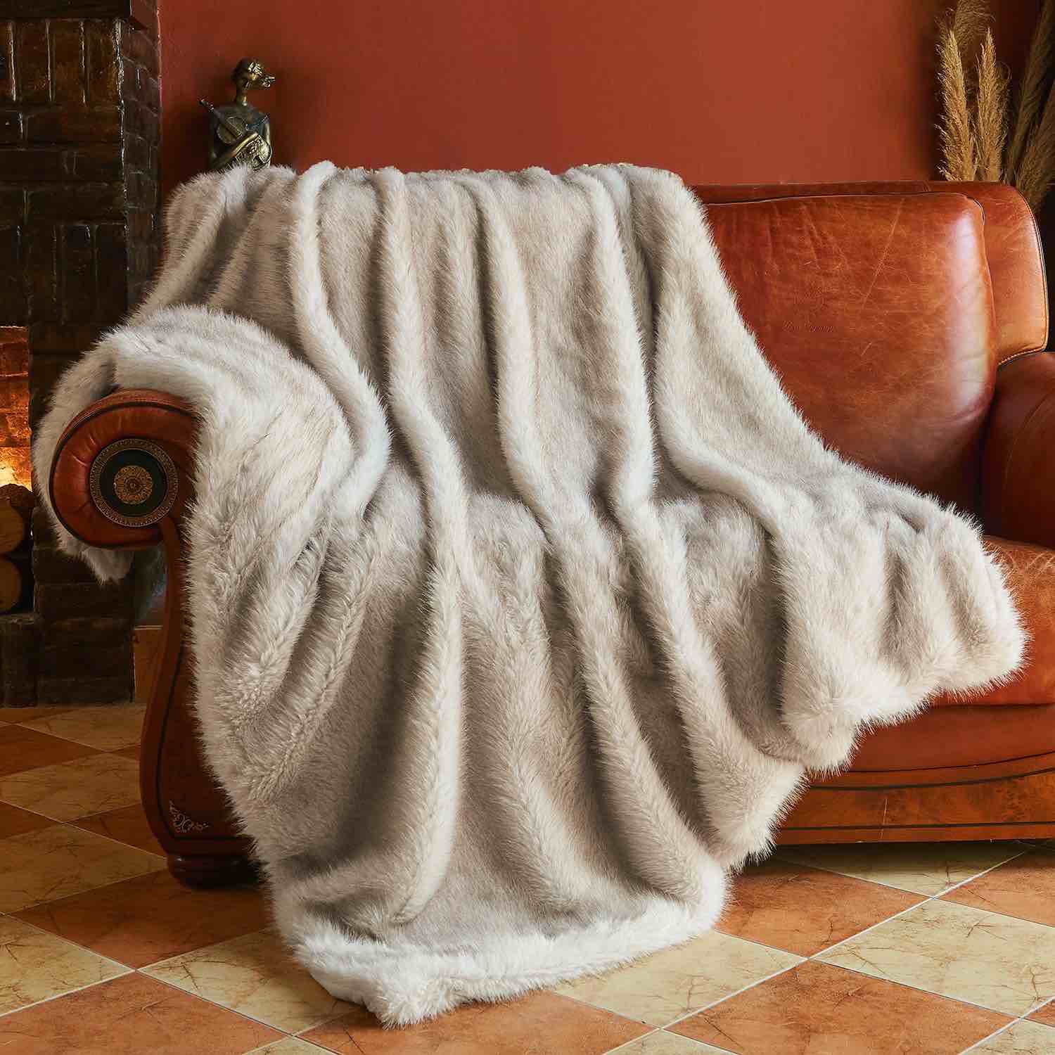 Krifey Luxury Faux Fur White Blanket,Plush Thick Fluffy Blankets for Couch, Bed, Sofa,Warm Fuzzy Cozy Decorative Blankets as Birthday Gift,60"x80"