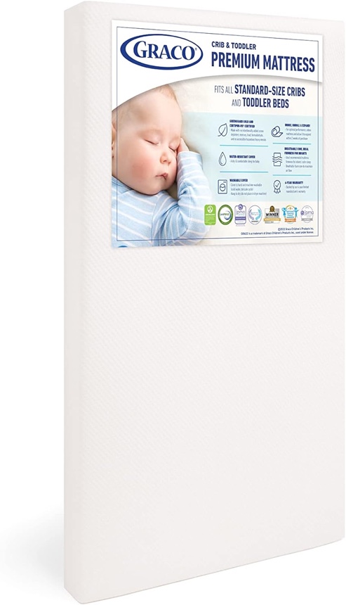 Graco Premium Crib & Toddler Mattress - GREENGUARD Gold and OEKO-TEX STANDARD 100 Certified, CertiPUR-US Certified Foam, Machine Washable Cover, Waterproof Sleep Surface, Fits Crib & Toddler Bed