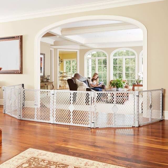 Toddleroo by North States Superyard 6 Panel Baby Play Yard. Playpen or Extra Wide Baby Gate, Wall Mount Kit Included. Made in USA. 38.5" - 201" wide, 5.5 ft corner to corner play yard (26" tall, Gray)