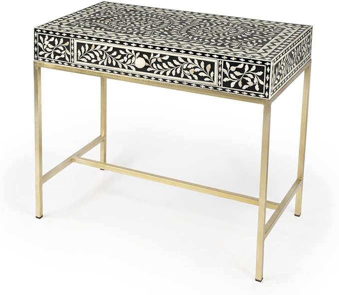 Butler Specialty Perilla Black and White Bone Inlay Writing Desk