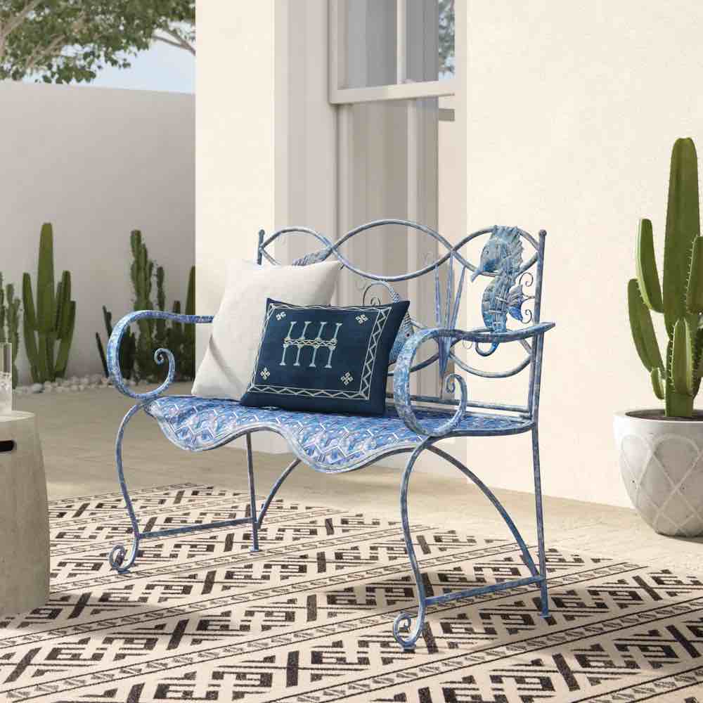 Zev Blue Fish Cast Iron Garden Bench