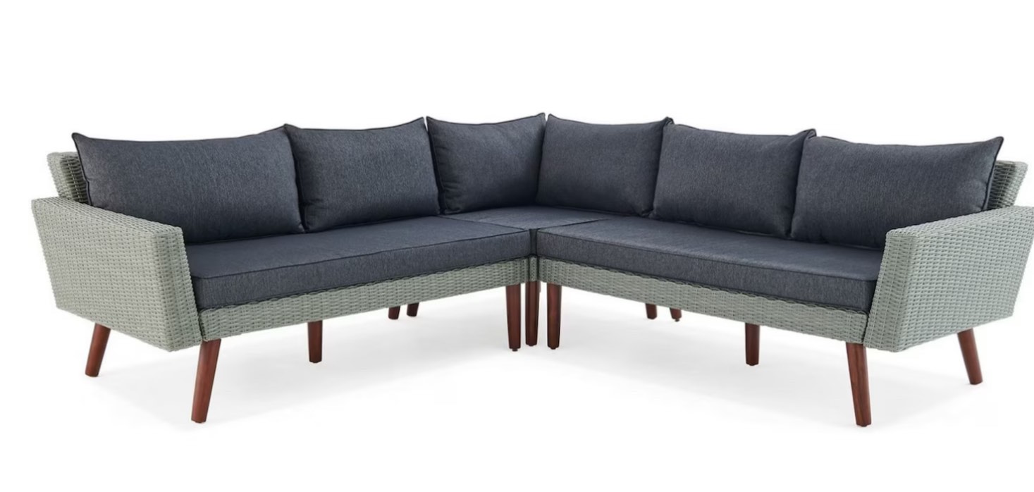 Hooper 3 Piece Blue Wicker Outdoor Sectional ( incomplete only right bench)