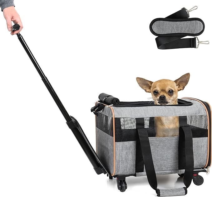 CS STORE Pet Carrier - Airline Approved Dog Carrier with Wheels, cat Carrier with Telescopic Walking Handle, Dog Carriers for Small Dogs Easy to Fold