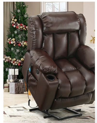 BALICHUN Large Power Lift Recliner Chair with Massage and Heat for Elderly, Overstuffed Wide Recliners, Breathable Leather with Breathable microporous, USB Ports, 2 Cup Holders (Brown) (incomplete)