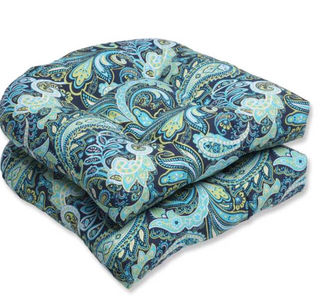 Pretty Paisley Navy Wicker Seat Cushion (Set Of 2)