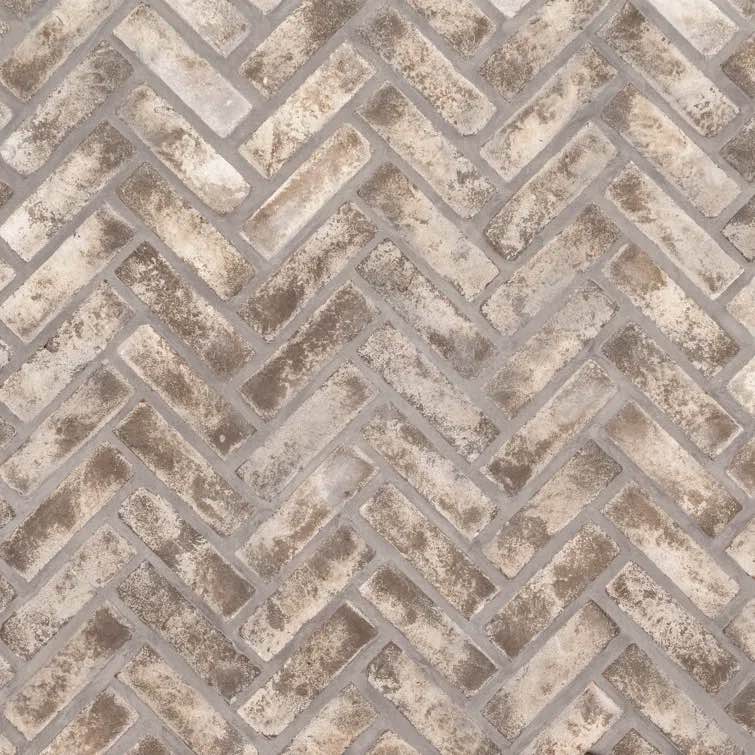 ArtisanBrik 12.5" x 25.5" Textured Clay Brick Herringbone Mesh-Mounted Mosaic Floor & Wall Tile 8.7 sq ft 