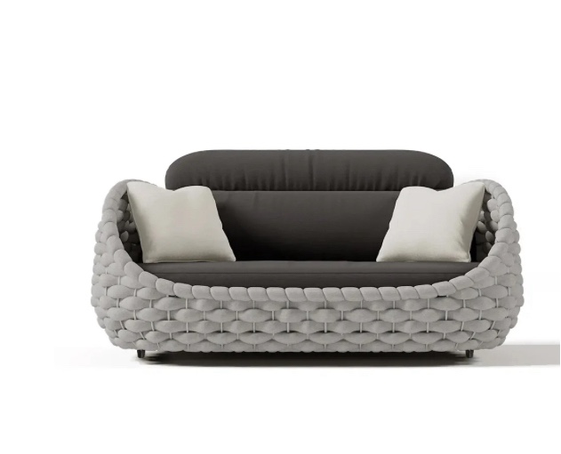 Tatta 2-Seater Rope Woven Patio Loveseat with Removable Cushions 