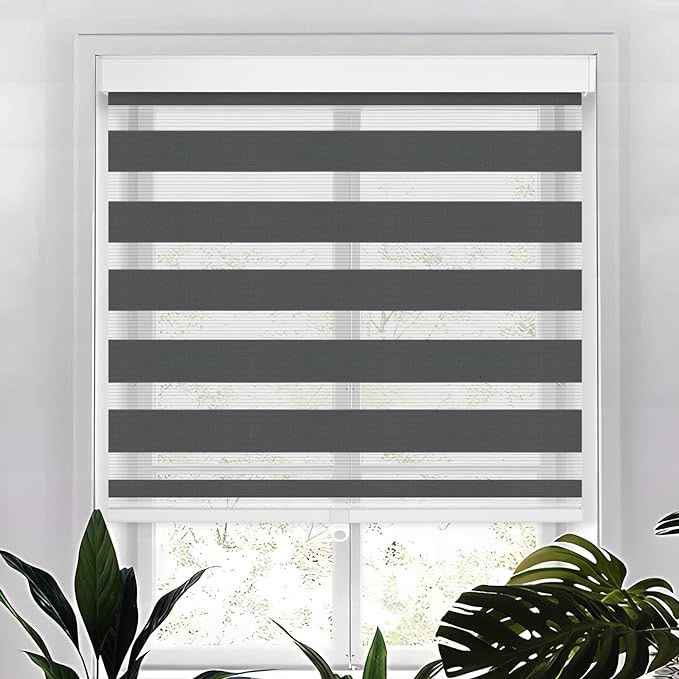 Free-Stop Cordless Zebra Shades with Modern Design - (33'' W x 72'' H, Grey) Double Layered Roller Blind for Day and Night - Light Filtering Zebra Blinds for Windows, for Home and Office…
