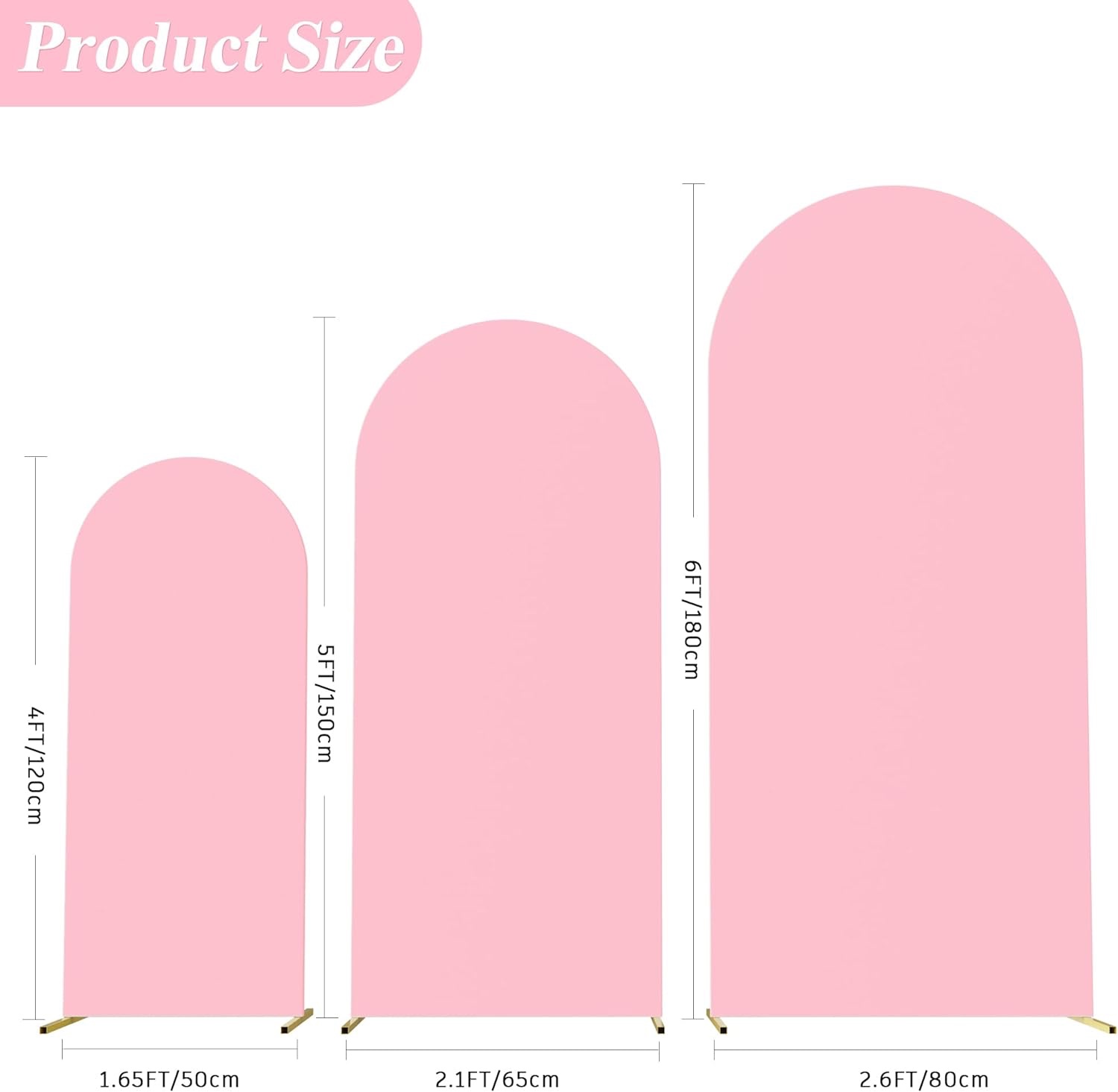 Putros Wedding Arch Cover Set of 3 Pale Pink Spandex Fitted Arch Cover for Round Top Chiara Backdrop Stand Covers for Wedding Birthday Party Decoration 4FT, 5FT, 6FT