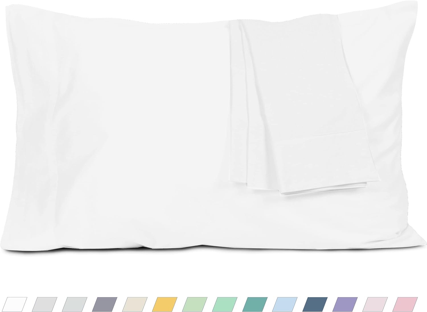 Cotton Pillow Cases Standard Size, 20 by 30 inches Queen Pillowcases, White Pillow Cases Set of 2, Pillow Cases Queen Cotton Percale Weave Pre-Shrunk...