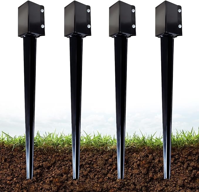 Fence Post Anchor 36 inch Ground Spike Heavy Duty Metal Black Powder Coated Fence Stakes Post,4x4 inch(3.5 x3.5 inch Inner) Pack of 4