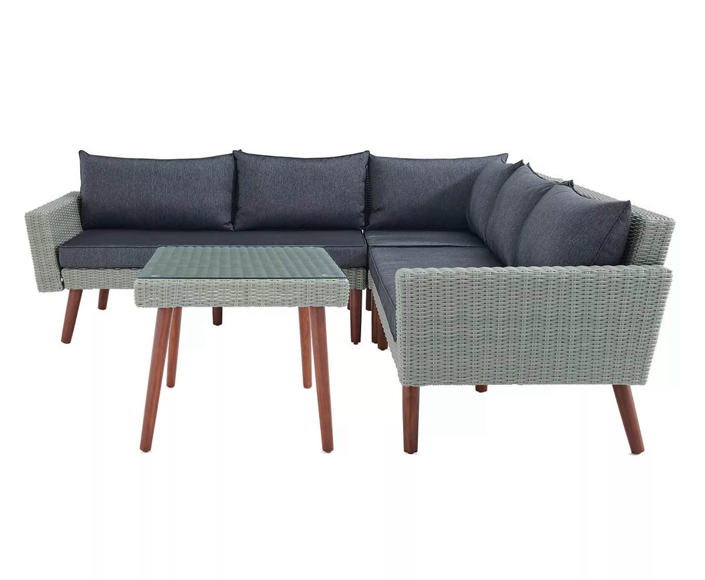 Albany All-Weather Wicker Outdoor Corner Sectional Sofa with Square Cocktail Table Set ( 2boxes) (incomplete only Right and corner ) 