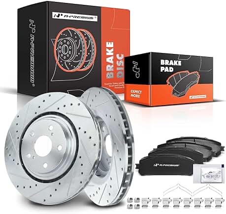 A-Premium 12.91 inch (327.91mm) Front Drilled and Slotted Disc Brake Rotors + Ceramic Pads Kit Compatible with Select Lexus and Toyota Models - NX200t, NX300, NX300h, RX350, RX450h, Highlander, Sienna