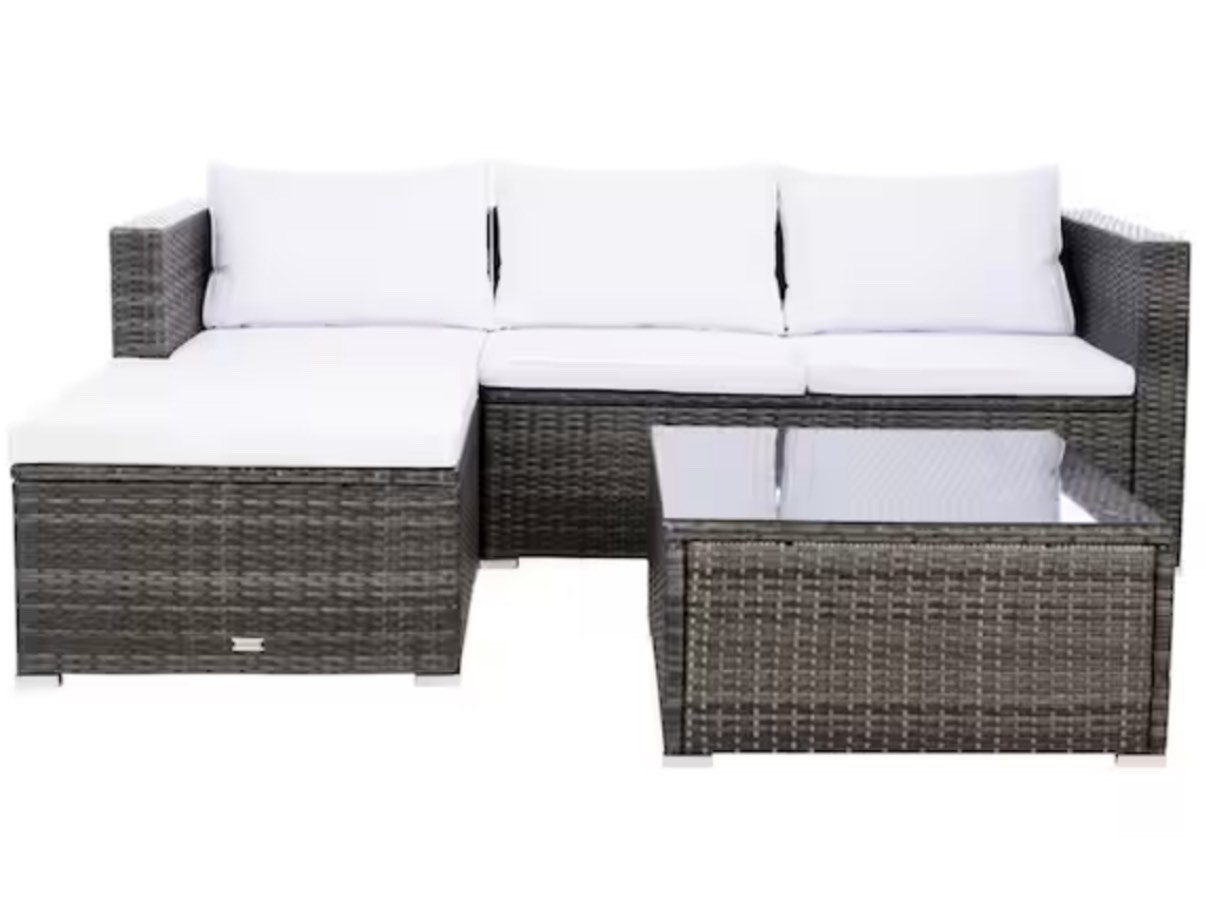 SAFAVIEH Madalina Gray/Brown Wicker Outdoor Patio Sectional with White Cushions Incomplete- 2 Box of 2