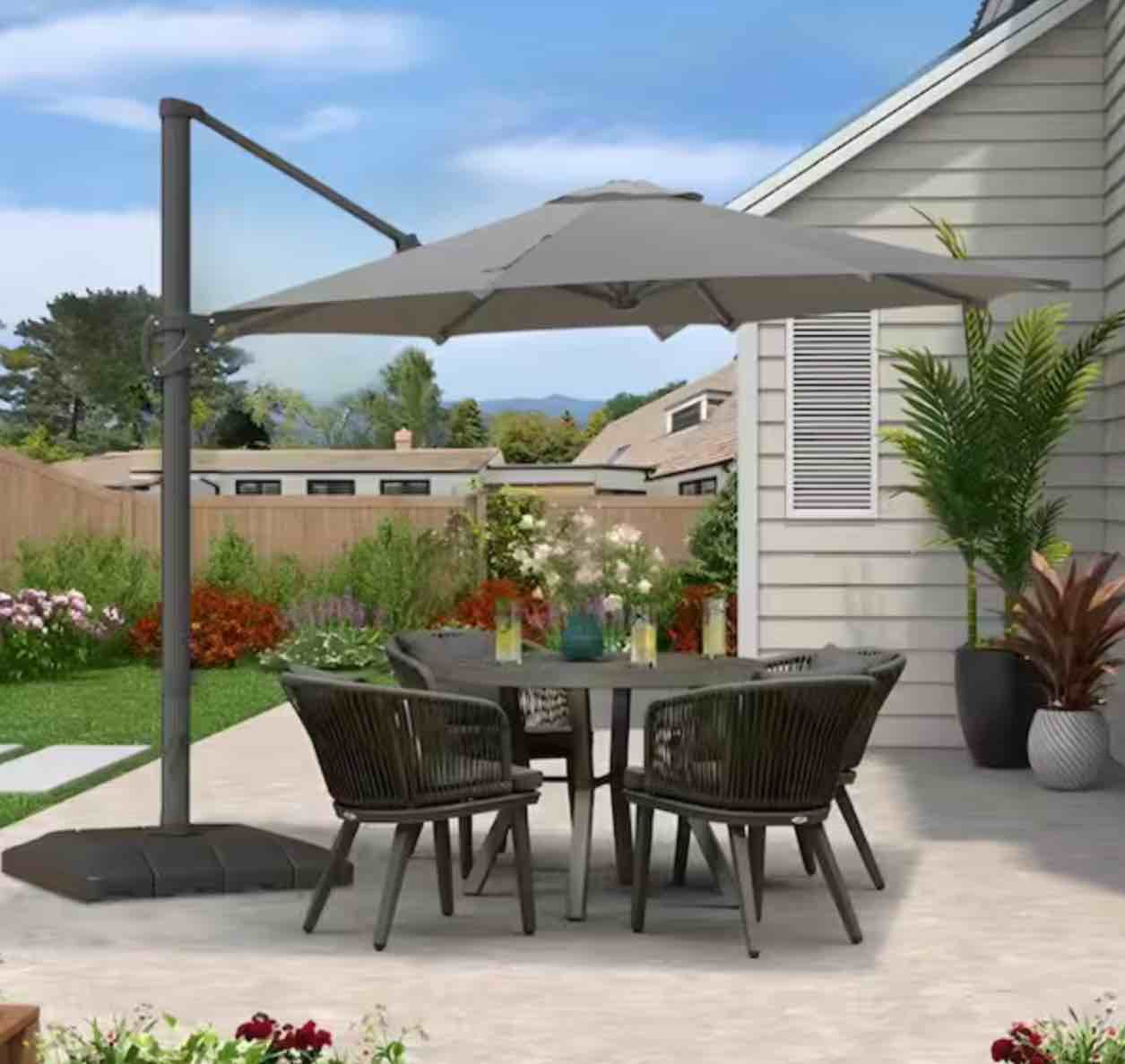 11 ft. Offset Cantilever Patio Umbrella with Heavy-Duty Base for Deck, Pool and Backyard in Grey