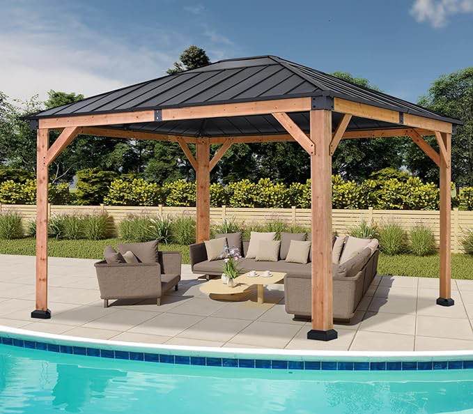 wood colored patio gazebo(incomplete box 4)