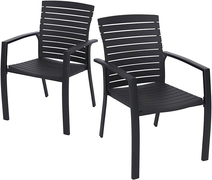 Patio Stackable Aluminum/Resin Outdoor Dining Chairs Set of 2 with Armrest for Outdoor Kitchen Garden, Backyard, Supports 300 LBS