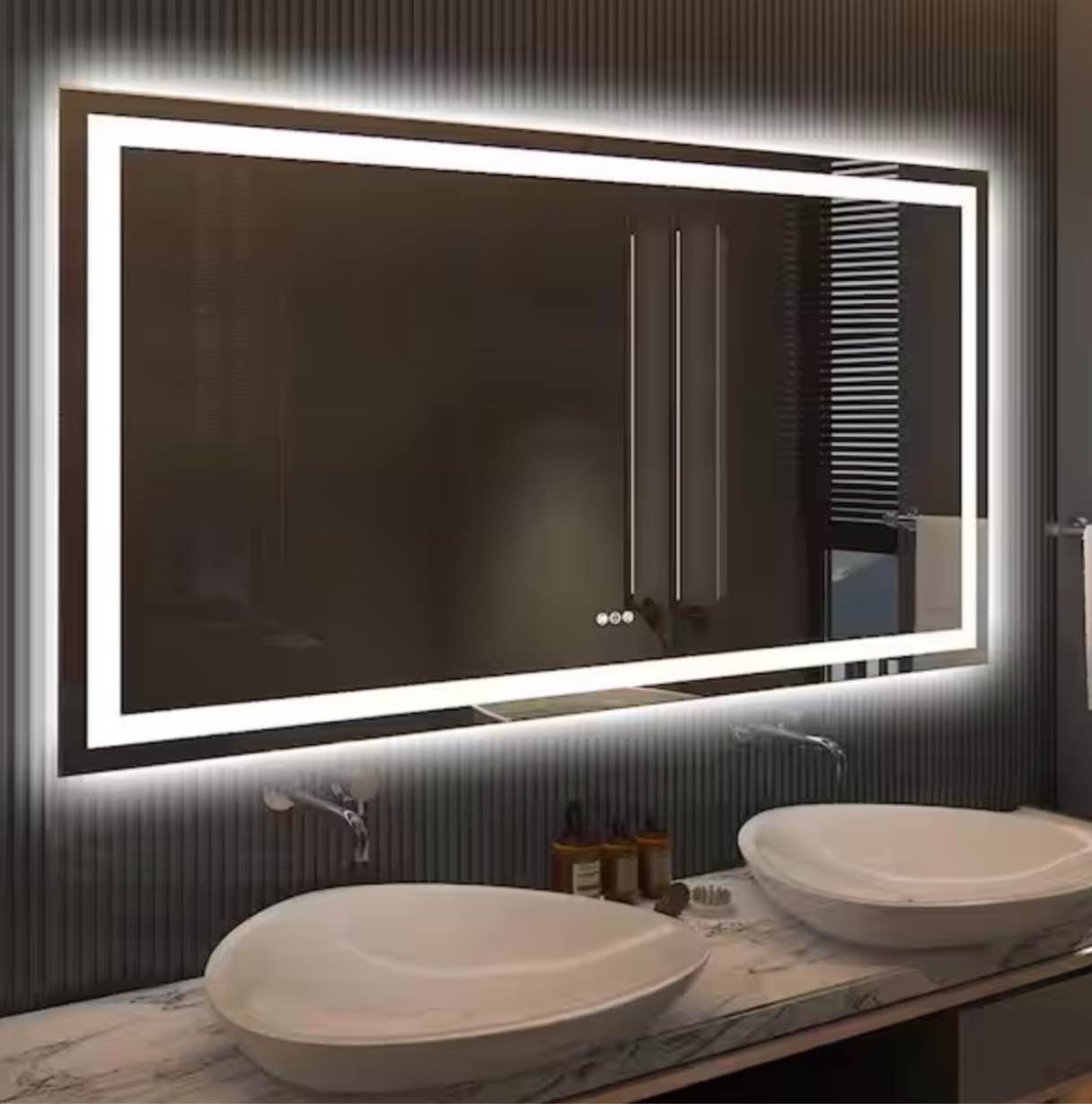 60 in. W x 36 in. H Large Rectangular Frameless Double LED Lights Anti-Fog Wall Bathroom Vanity Mirror in Tempered Glass