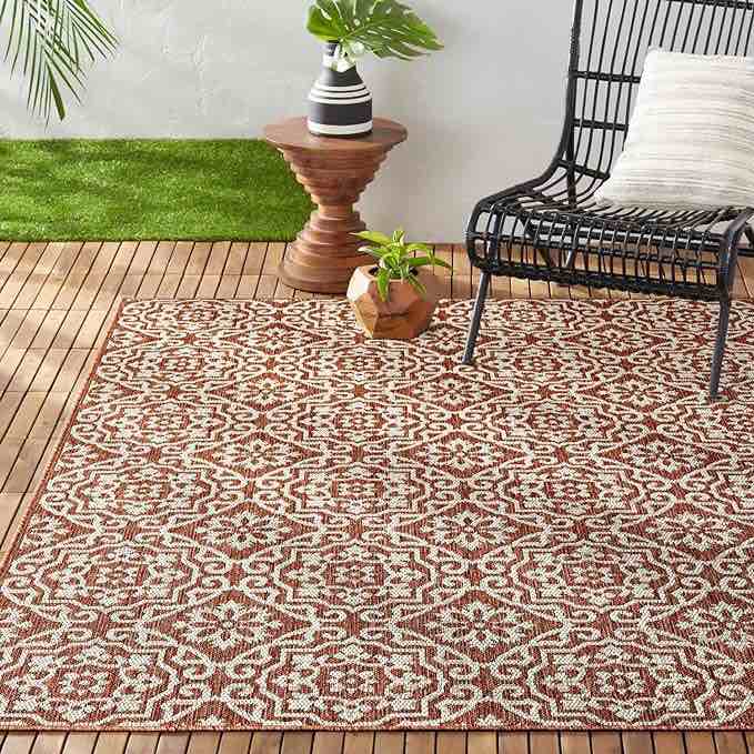 Nicole Miller New York Patio Country Danica Transitional Geometric Indoor/Outdoor Area Rug, Terracotta/Ivory