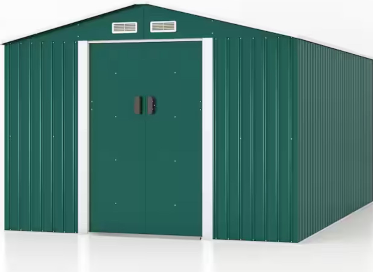 9.1 ft. W x 10.5 ft. D Coffee Garden Outdoor Storage Shed Building Galvanized Steel Shed with Sliding Door 94 (sq.ft.)(incomplete box 4/4)