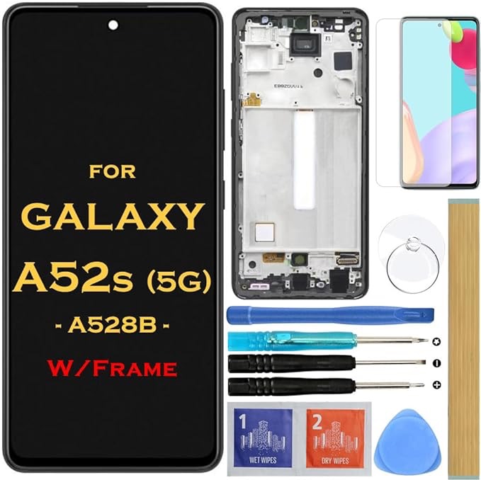 HLTECH Screen Replacement LCD Display Touch Digitizer Assembly for Samsung Galaxy A52S 5G A528 A528B SM-A528B 6.5"(Black with Frame)