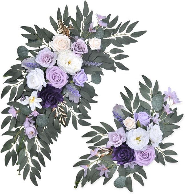 JICKO WINCO Artificial Flower Swag Set (Pack of 2) Wedding Arch Flowers for Wedding Ceremony Welcome Signs and Reception Backdrop Decoration (Purple)