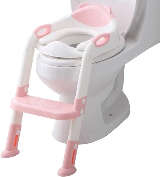 Potty Training Seat Ladder Girls, Toddlers Potty Chair Potty Seat, Kids Potty Training Toilet Seat with Ladder Fedicelly (Gray/Pink)