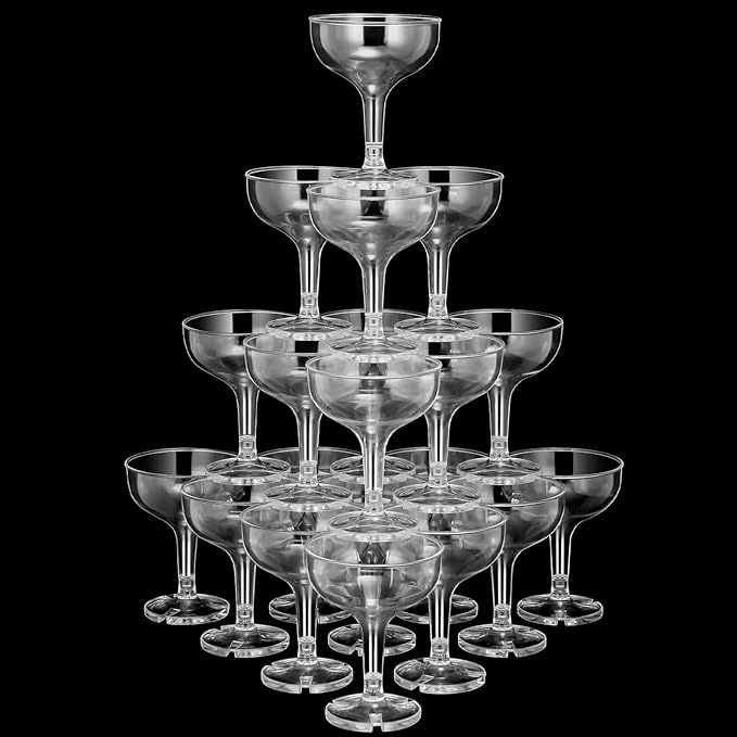 150 Pcs Champagne Glasses 5 oz Unbreakable Plastic Martini Glasses Disposable Wine Cups Stackable Stemmed Champagne Coupe Shatterproof Party Stem Cups for Wedding Birthday Bar Margarita (Clear)