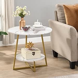 (color different) 22" Small Tall Round Accent End Tables Living Room Set,Wood Side Table Bedroom,Couch Side Modern Coffee Table with Large Storage Spaces,Rustic White/Black